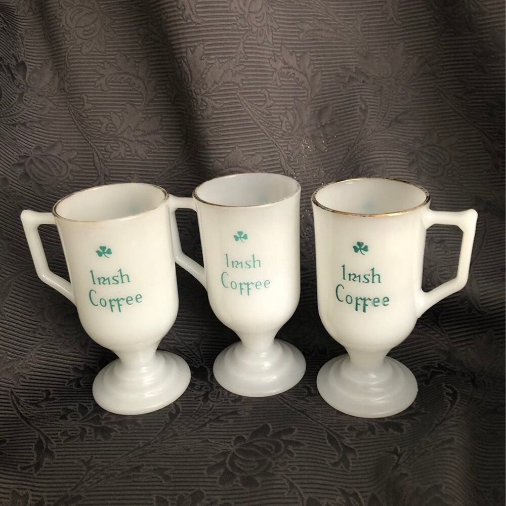 Vintage Irish Cream White Milk  3 Glass Footed Mugs